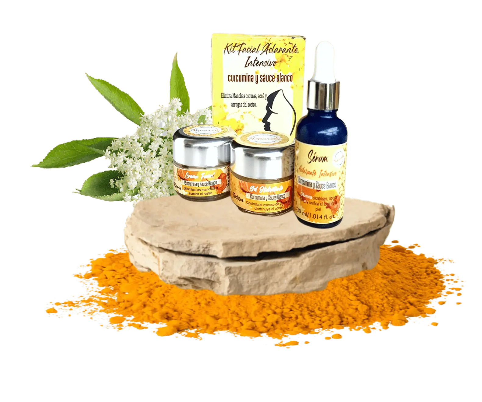 Kit de envases de aclarantes de cúrcuma y sauce blanco de Noparely