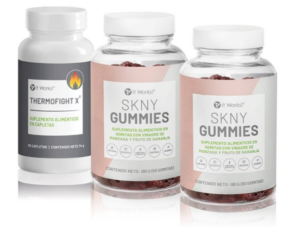 Envases de SKNY Gummies y Thermofight X de It Works