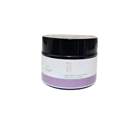 [Envase de mascarilla purificante de arcilla blanca y lavanda de Miel Canela]
