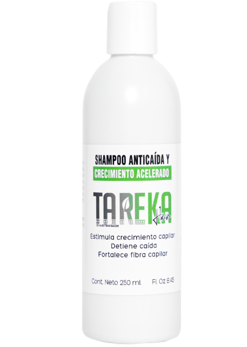 Envase de shampoo anticaída de Tareka hair