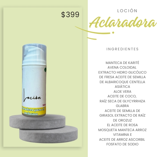 Envase de loción aclaradora de Piel Bendita