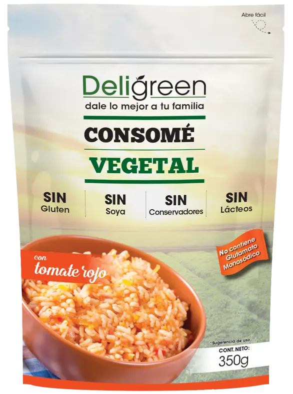 Consomé vegetal con jitomate de Deligreen