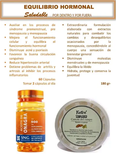 Pack Equilibrio Hormonal con crema y cápsulas de aceite de onagra de New Pretty