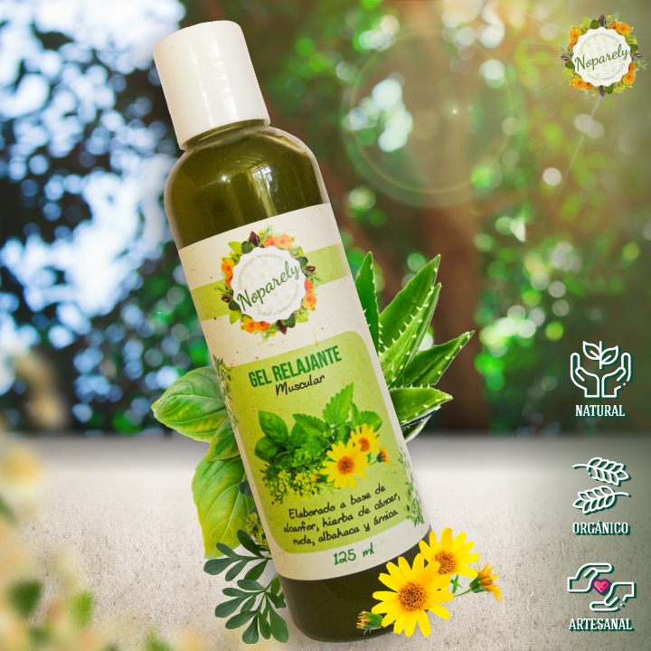 Gel relajante muscular con alcanfor, hierba de cáncer, ruda, albahaca y árnica. 125 ml