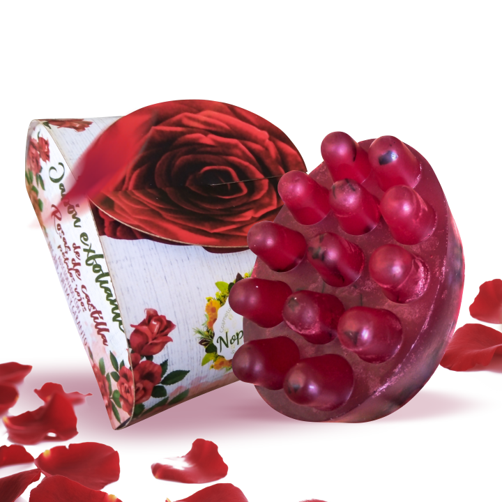 Jabón exfoliante a base de extracto de rosas de castilla pétalos rojos. 100 gr.