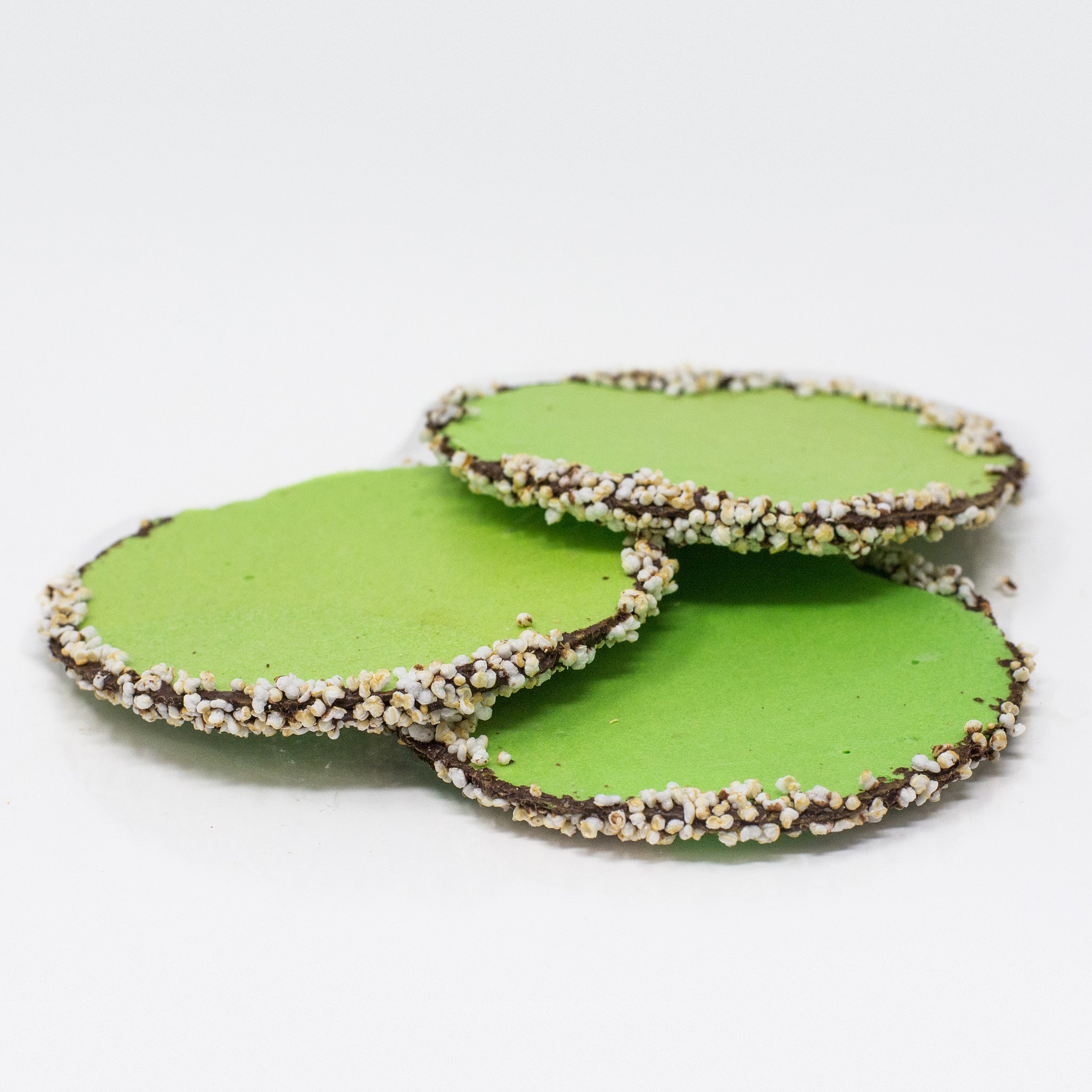 Obleas de amaranto matcha rellenas de chocolate 70% cacao 50 gr