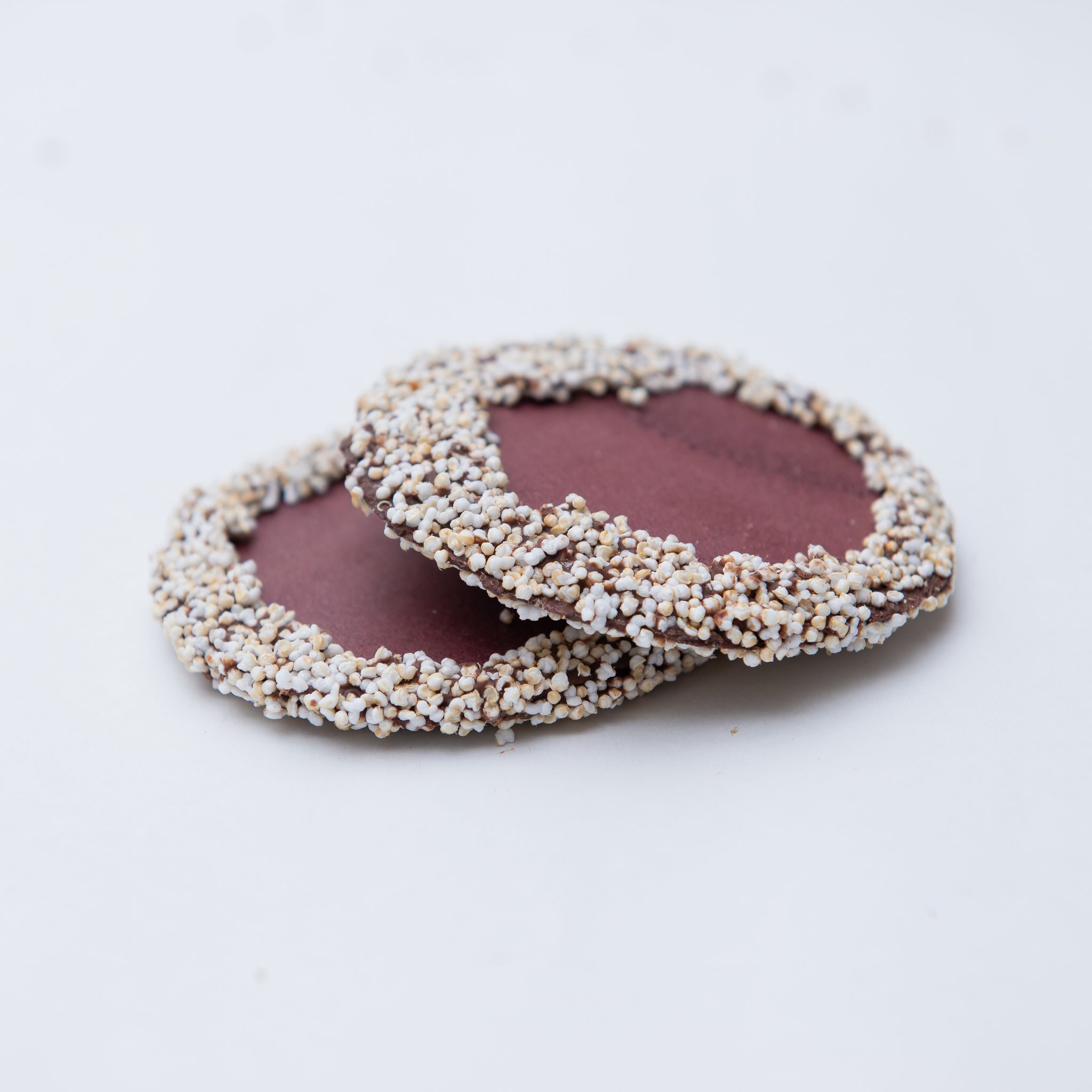 Obleas de amaranto sabor chocolate rellenas de chocolate 70% cacao 50 gr