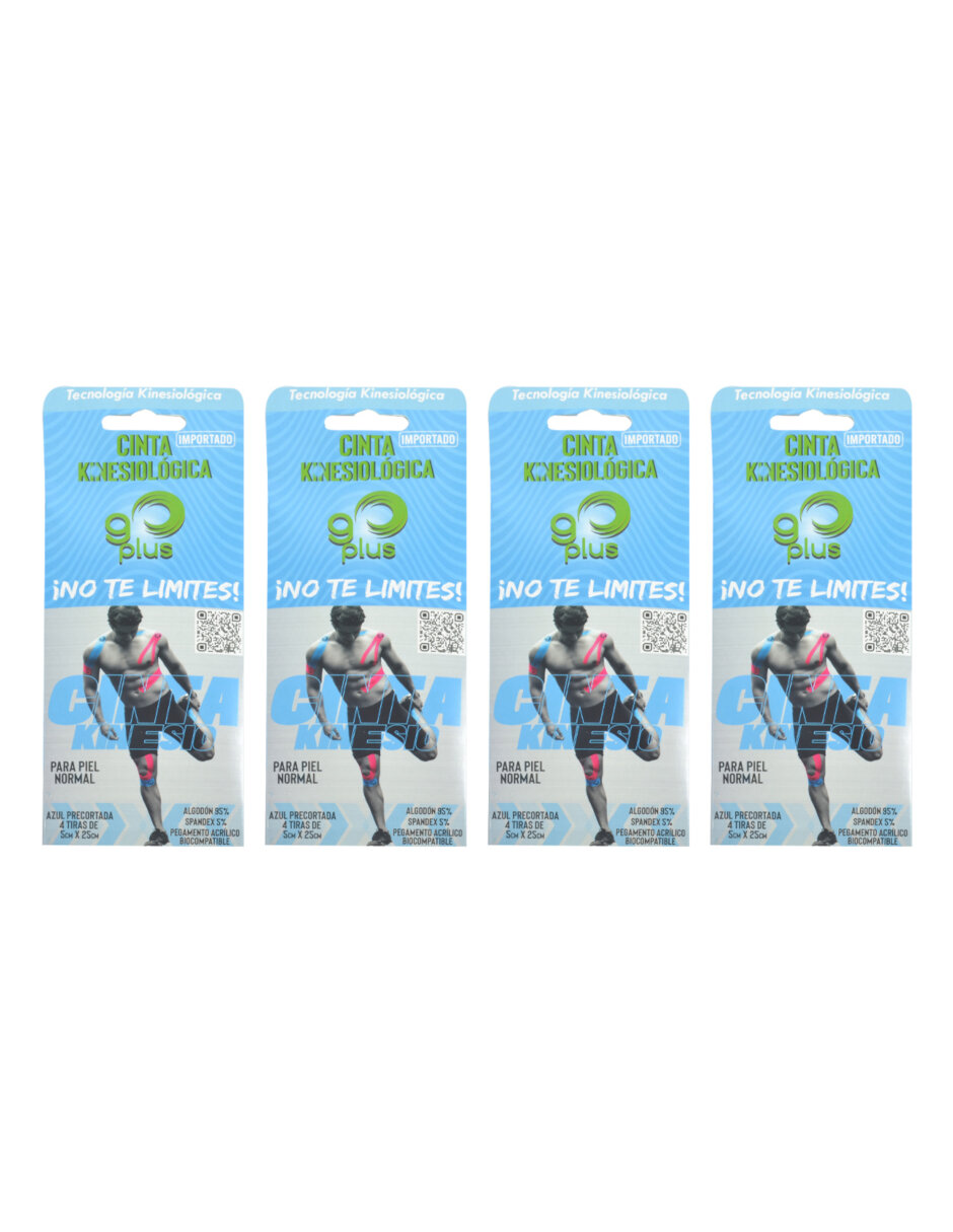 4 Cintas Kinesiológicas Azules 1m Precortada Go Plus