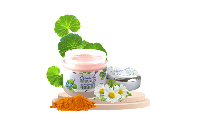 Crema de centella asiática, cúrcuma y extractos herbolarios, para prevenir y disminuir estrías. 50 gr