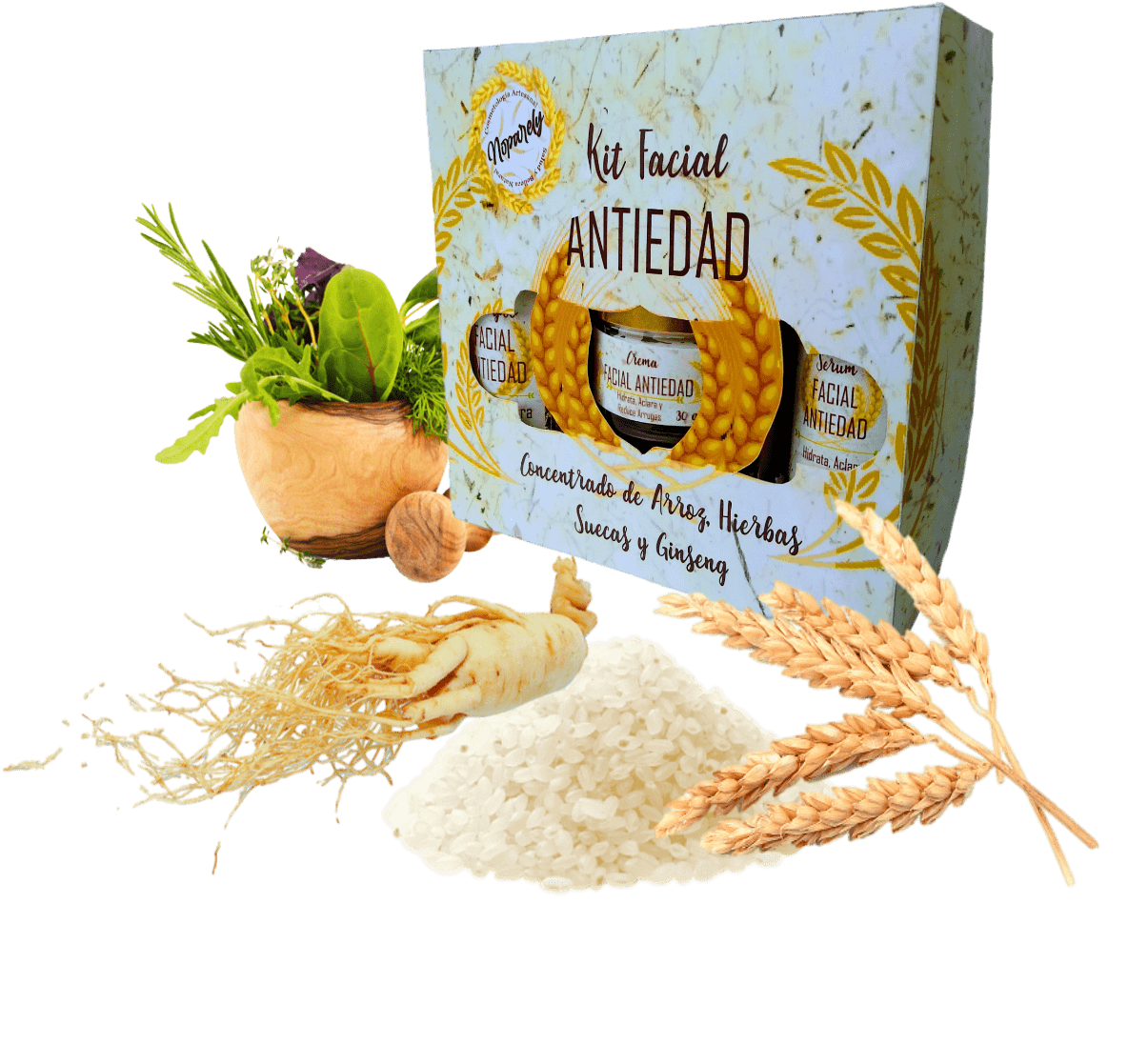 Kit Antiedad de Extracto de Arroz, Extracto de Hierbas Suecas y Raíz de Ginseng