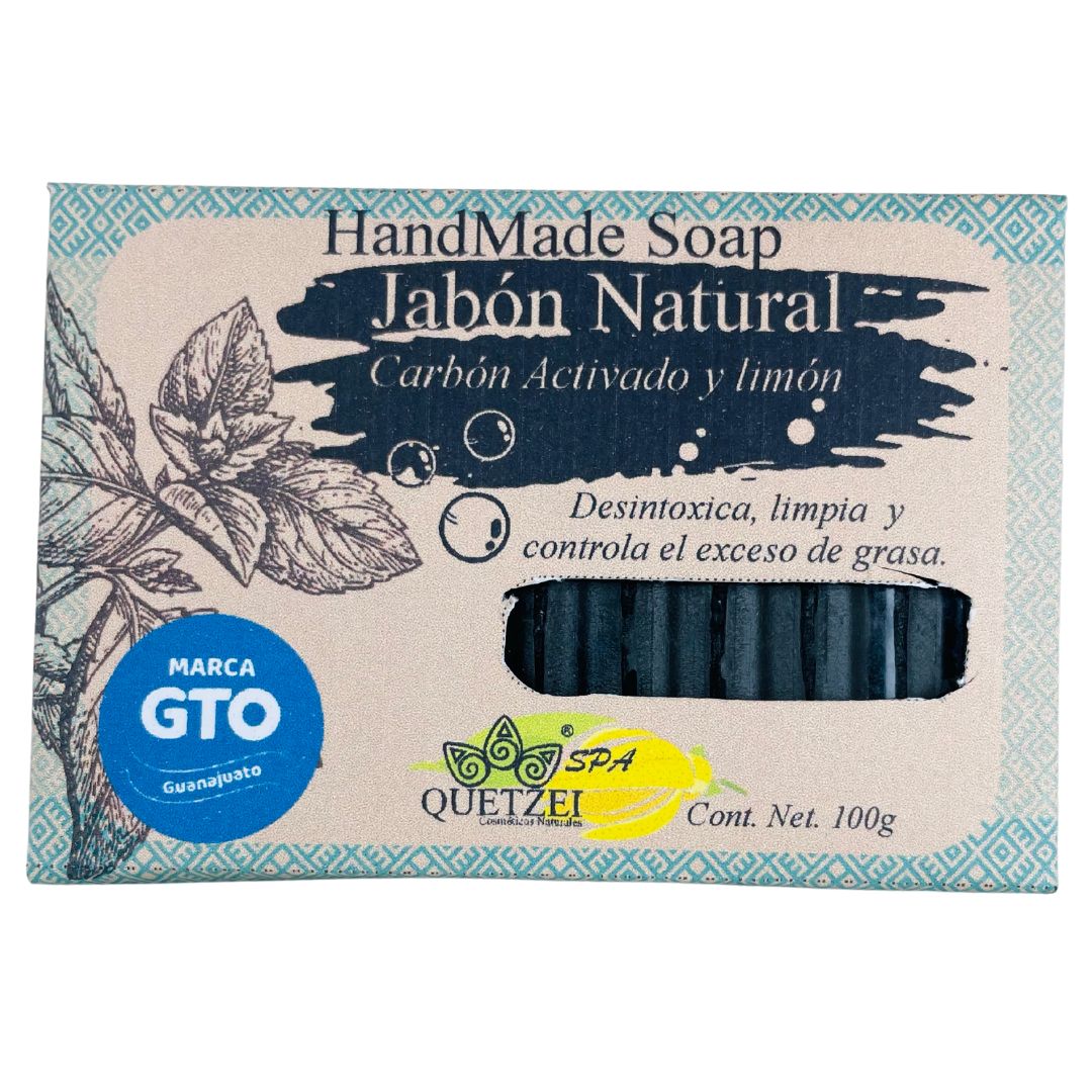 Jabón Natural Carbón Activado 100 g Quetzei Cosméticos