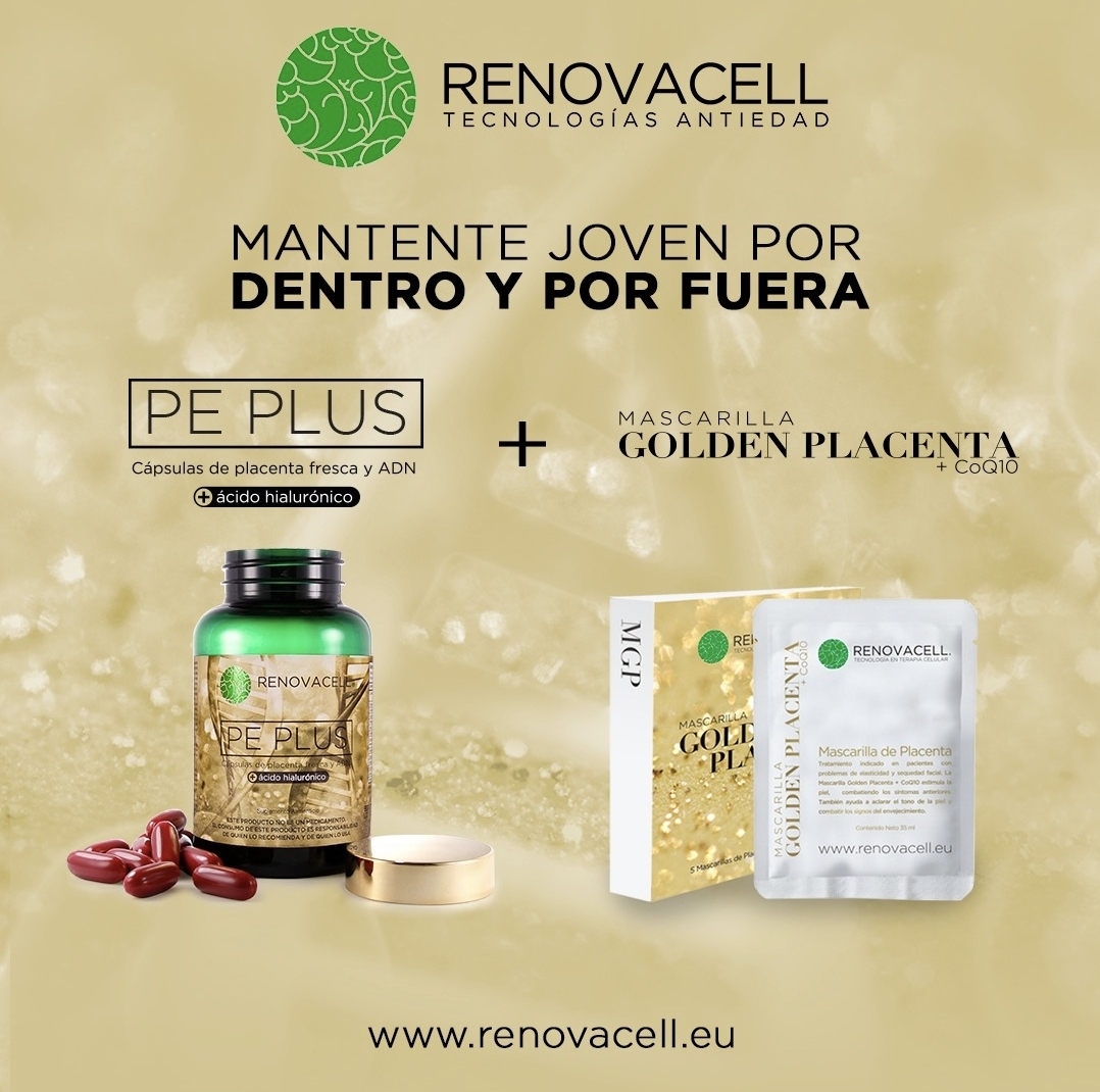 PACK 1 bote de cápsulas PE Plus y 4 Mascarilla Golden Placenta