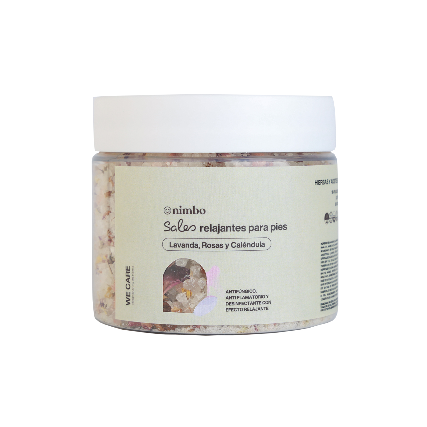 Sales con hierbas relajantes para pies y aceites esenciales (Lavanda, rosas y Caléndula)