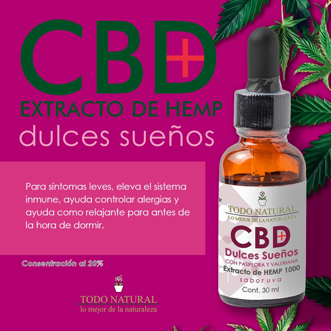 Formula cbd 1000 DULCES SUEÑOS con Valeriana y Pasiflora, sabor Uva en Gotero 30 ml